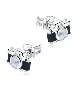 Camera With CZ Stone Silver Ear Stud STS-5686